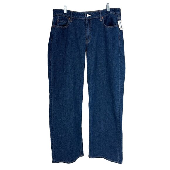 Old Navy Women 14 Wide Leg Jeans Dark Wash Denim Mid Rise Cotton Blend Modern - Picture 1 of 11